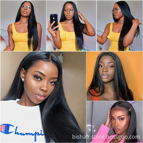 High Quality Human Hair T Part Lace Front Wig Pre Plucked Straight Lace Frontal Wig 150 180 Density Hot Selling Discount Price
